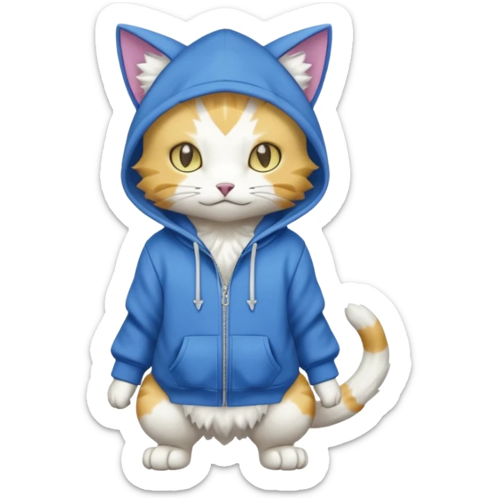  cat-garurumon-Gatomon-purloin-feline-Fakemon-Digimon-creature wearing a hoodie fursona (full body)  sticker