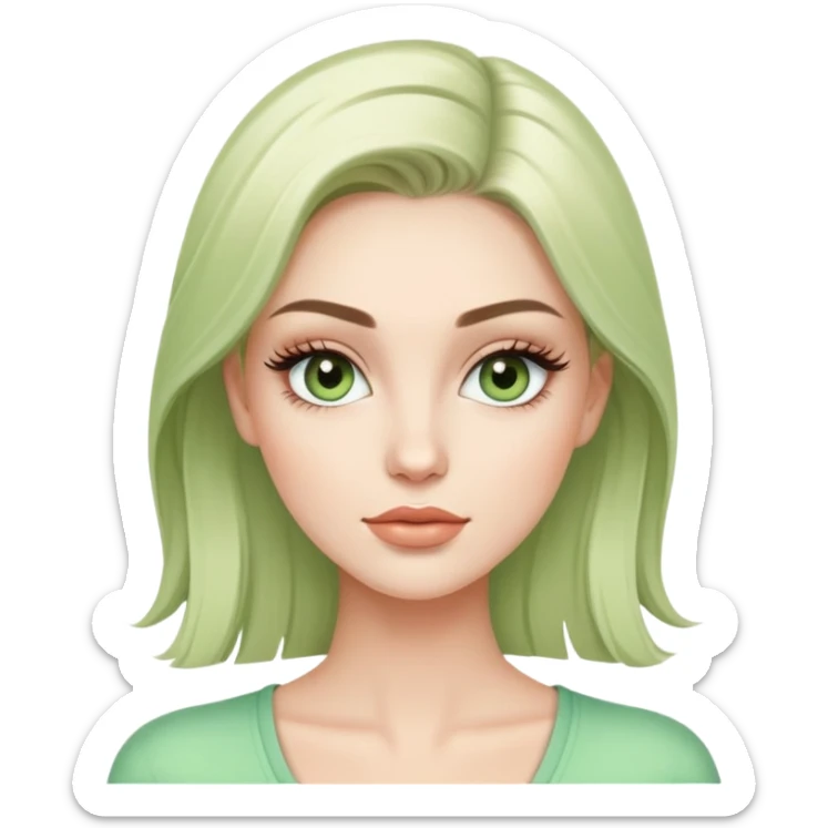 white female fashion model with light green top and lush long eyelashes, beautiful face sticker