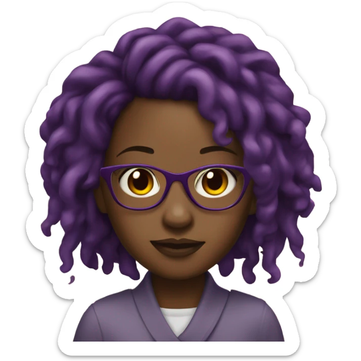 A black girl with dark purple red locs and glasses sticker