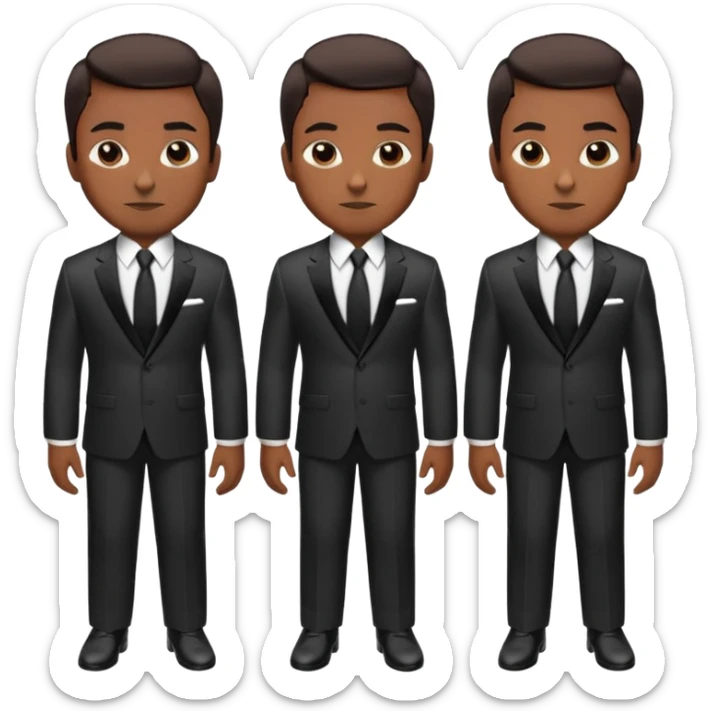 A full-body digital illustration of a Black man wearing a well-fitted dark suit, white dress shirt, and a black tie. He has short, neatly groomed hair and a confident yet approachable expression. Multiple identical versions of this man are standing side by side in a row, each in a different pose. sticker
