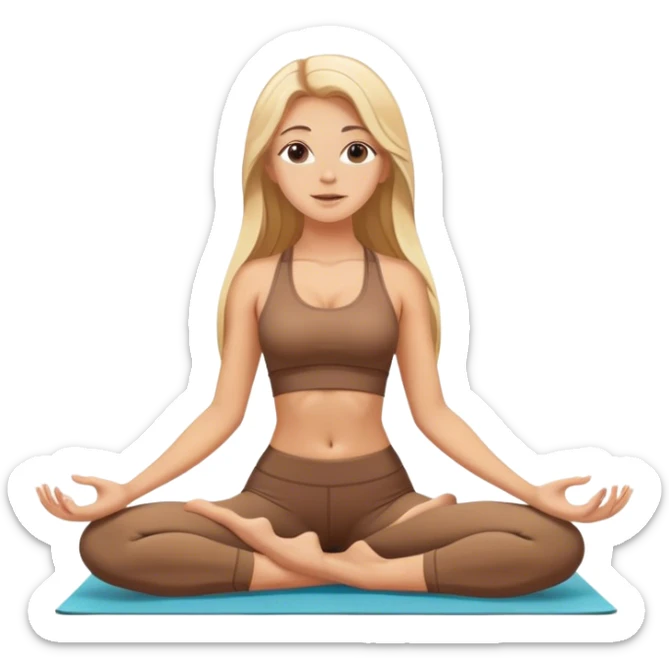 White girl with long blonde hair doing yoga brown set sticker