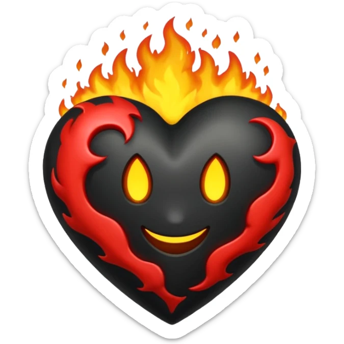 Corazón negro con grietas y sanado con oro envuelto en fuego dorado  sticker