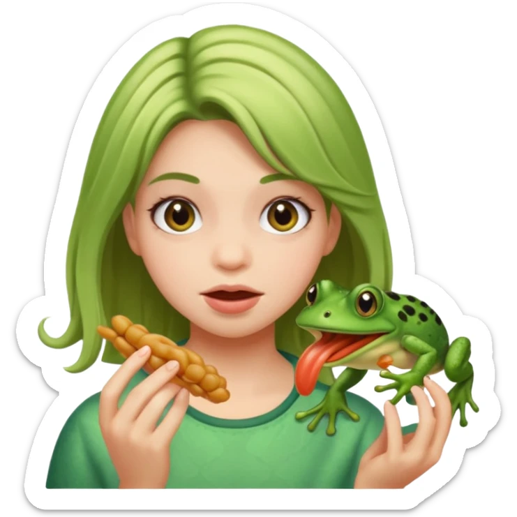 a girl eating 60 pieces of hair and she has frog feet sticker