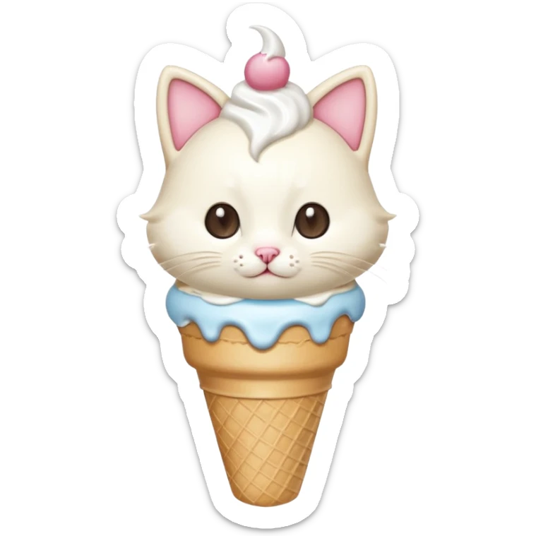Kawaii cat holding ice cream and a picture of a ice cream  sticker