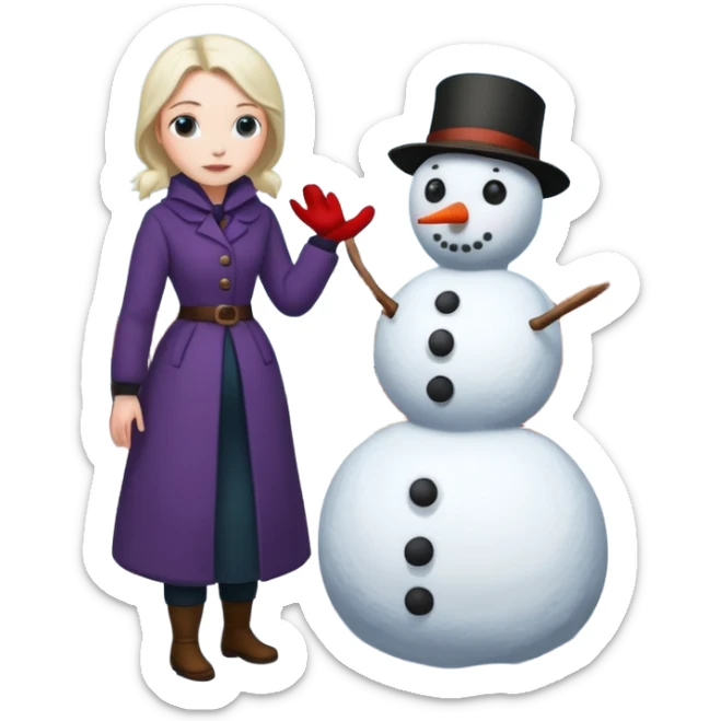 Virginia Poe and Maria Clemm 1800's full body building a snowman sticker