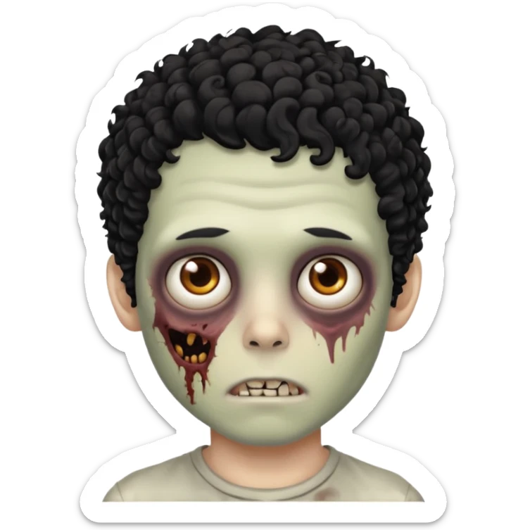 Um garoto zumbi com o cabelo preto cacheado e olhos castanhos sticker