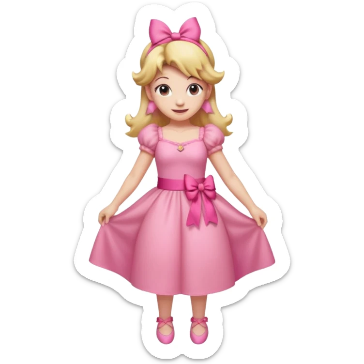 Princess peach full body with a pink ribbon tied to her hair sticker