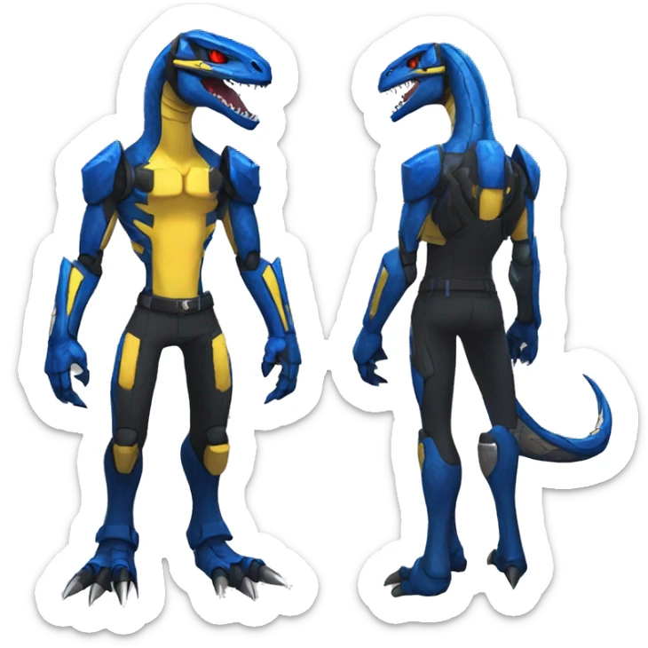  Cool Edgy Black Blue Yellow Digimon-Fakemon-Guilmon-Velociraptor-Dragon-Mecha full body sticker