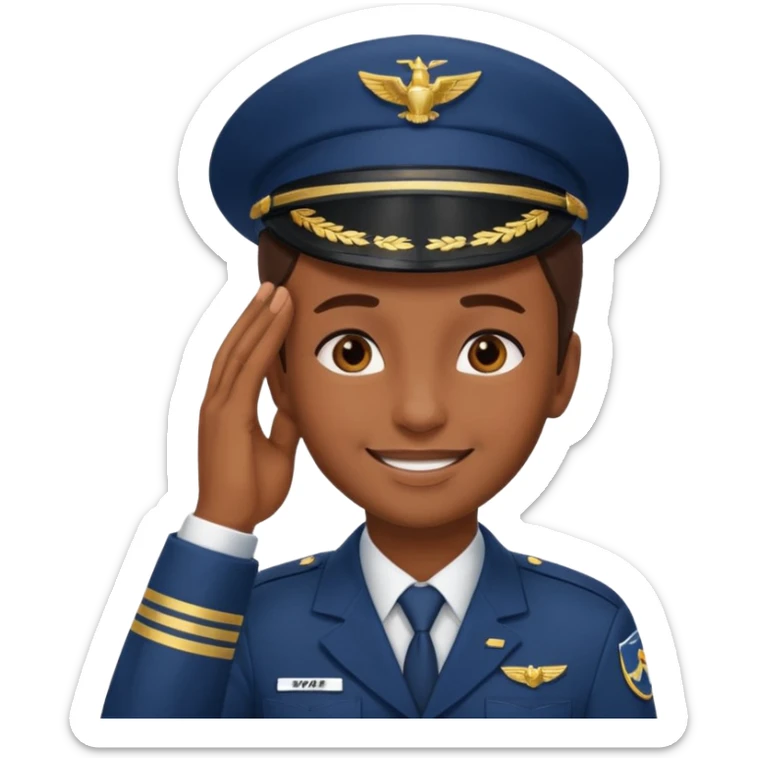 Un piloto de linea aérea sonriendo con la mano en la frente con la pose firme sticker
