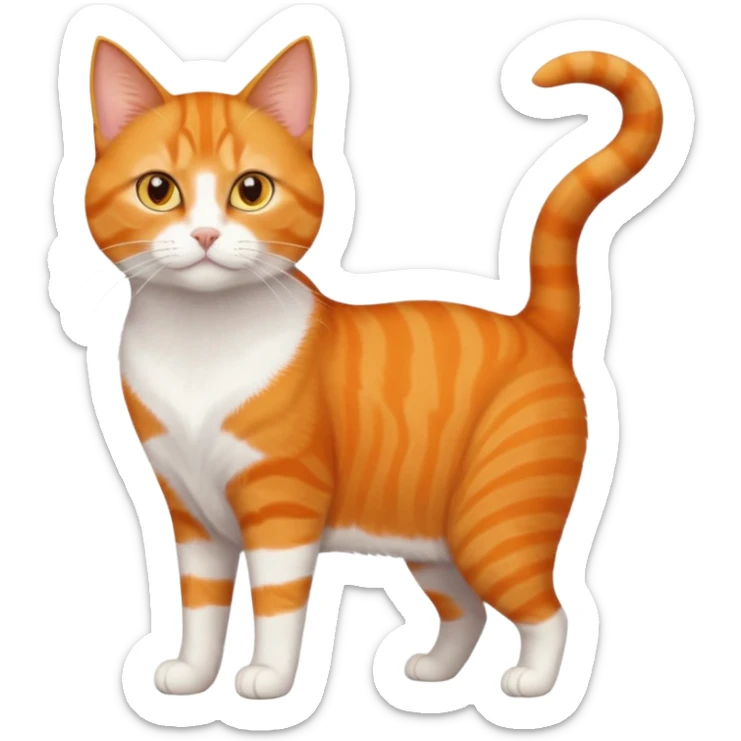 full body orange domestic shorthair slim cat with yellow/orange eyes with a white triangle on his nose sticker
