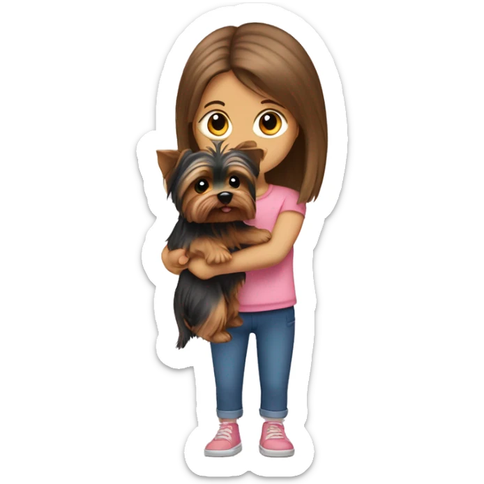 Yorkshire Terrier in the arms of a girl with brown hair sticker