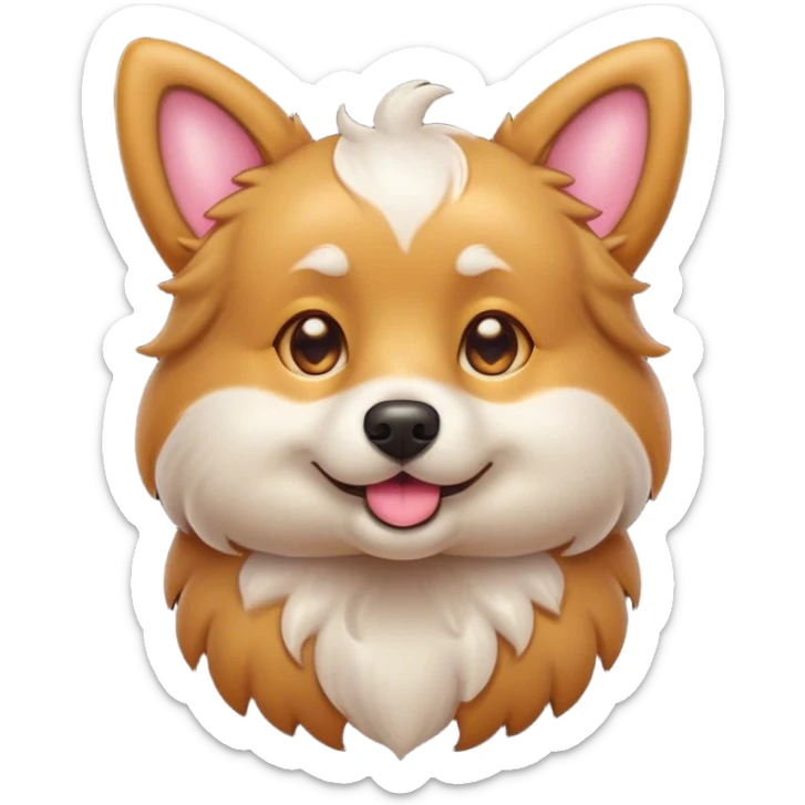 Cinematic Cute Domestic Dog Portrait Emoji, Head tilted playfully and inquisitively, with a delightfully fluffy, friendly build and a characteristically charming face featuring a soft snout and perky ears, accentuated by a glossy coat and round, sparkling eyes full of mischief, Simplified yet irresistibly adorable features, highly detailed, glowing with a warm, friendly glow, high shine, affectionate and lively, stylized with a touch of whimsical cuteness, soft glowing outline, capturing the essence of a mischievous yet loving dog that feels like it could bound out of the screen into your arms! sticker
