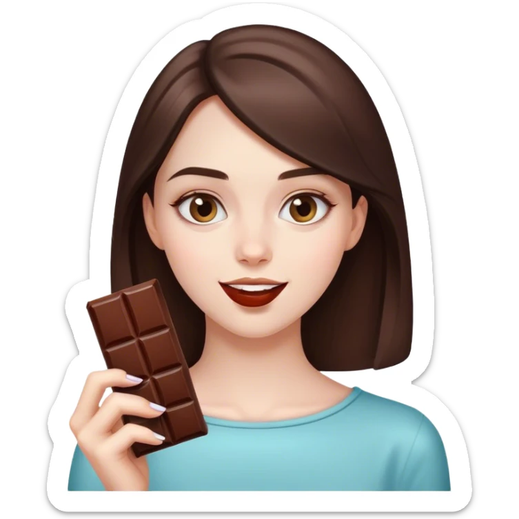 beautiful pale brunette girl eating a bar of chocolate  sticker
