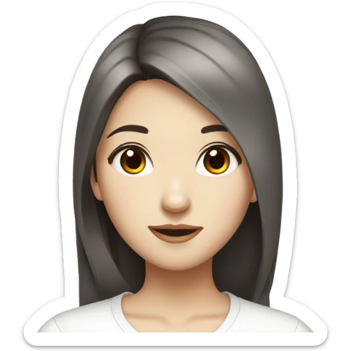 Asian girl dark brown straight hair pale skin dark and small eyes  in white shirt sticker