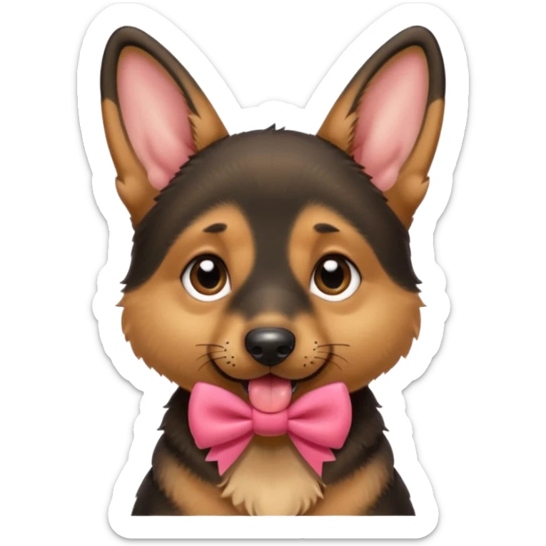 German shepherd puppy with the tonge out, with a bow in the neck, like a gift.  sticker