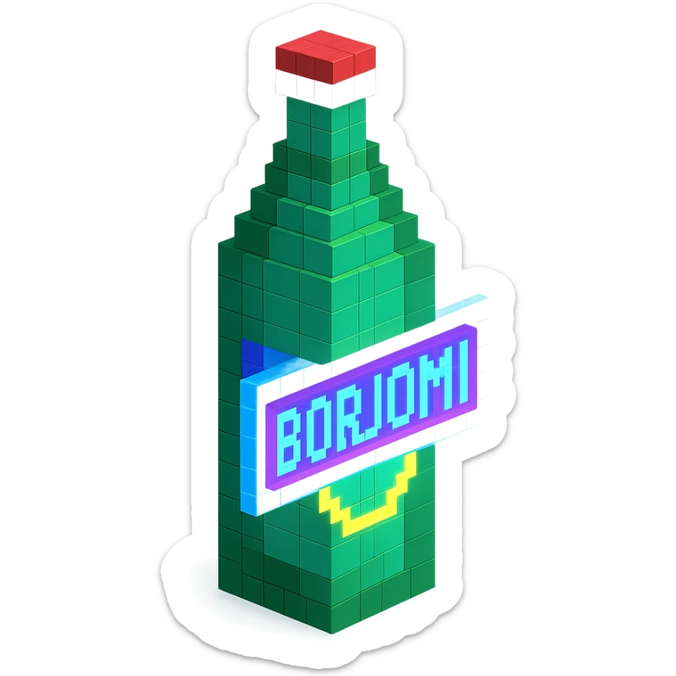Borjomi bottle with a glowing neon label sticker