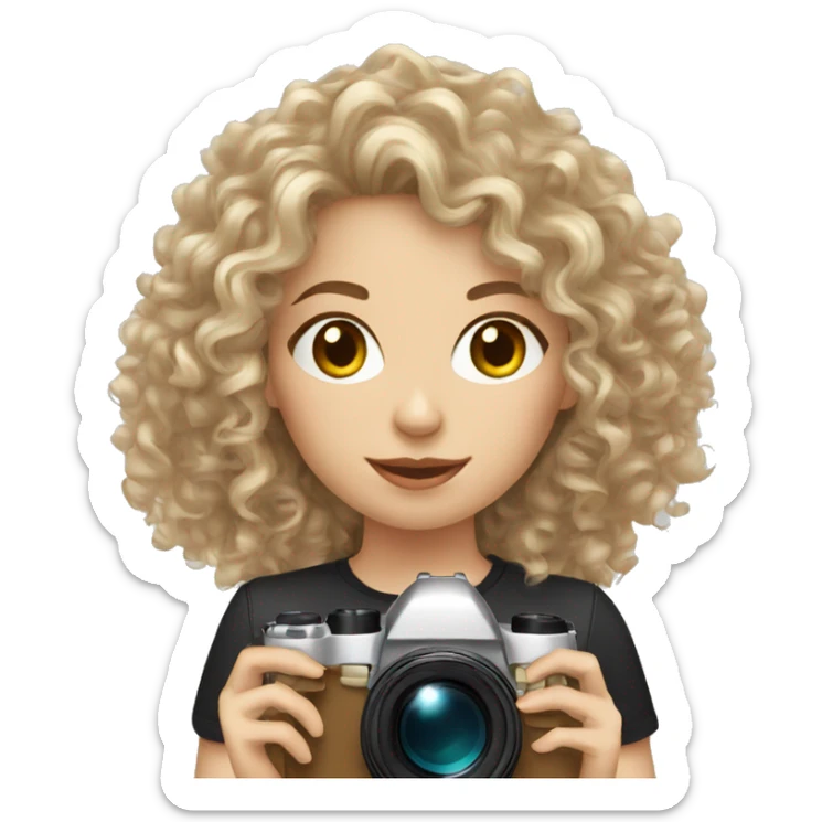 European curly hair Female photographer taking a picture light skinned long hair sticker