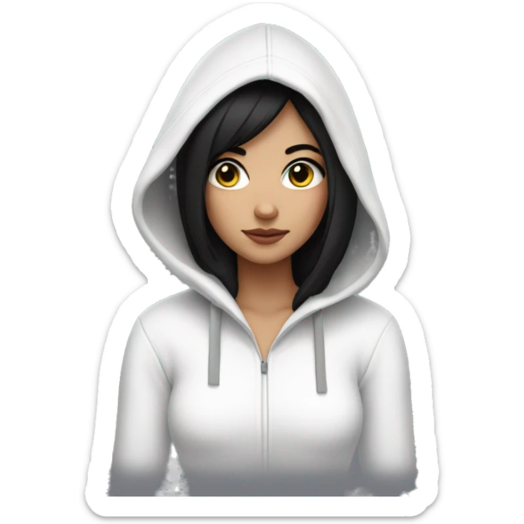 Girl in white hoodie with black hair and eyeliner  sticker