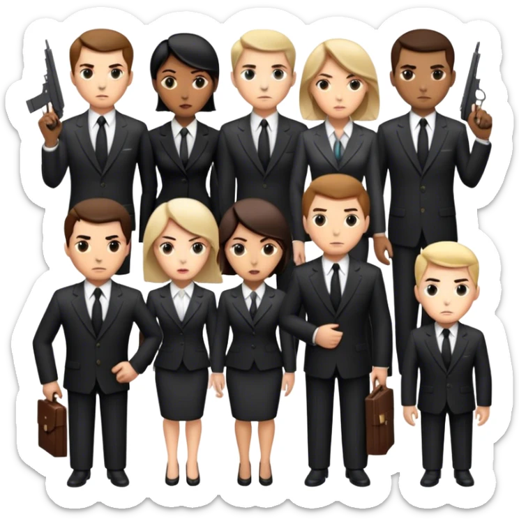 A group of secret intelligence agents in formal suits, with one being a woman and the rest being men. They appear serious, professional, and mysterious, working together as a team sticker