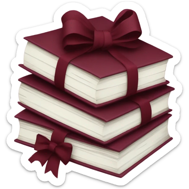burgundy books stacked up and tied together by a burgundy bow sticker