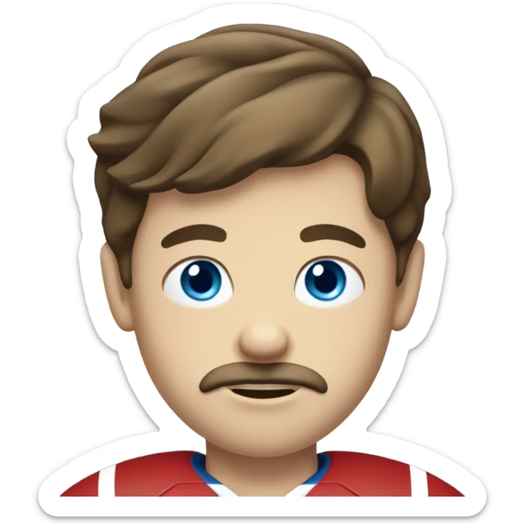 boy with brown hair and blue eyes with a moustache. holding a football  sticker