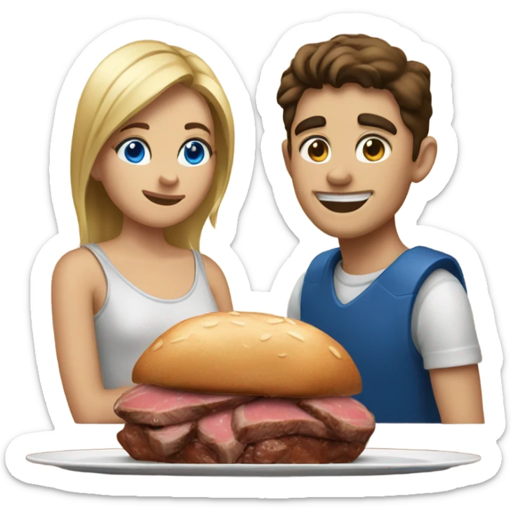 20 year old couple boy with blue eyes girl with hazel eyes eating steak sticker