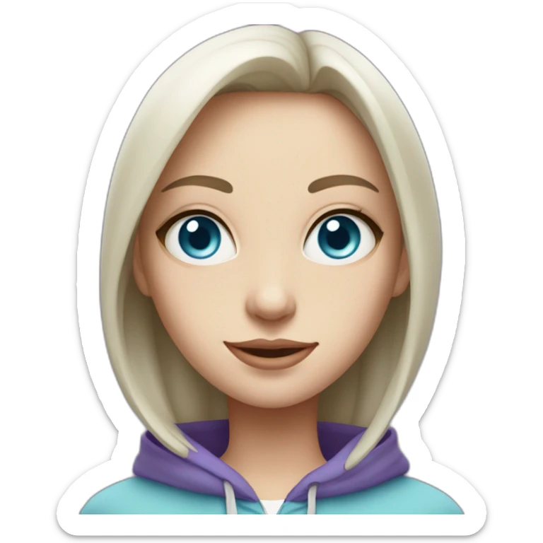 Full length girl in a purple hoodie with big light blue eyes and white skin and high aristocratic cheekbones sticker