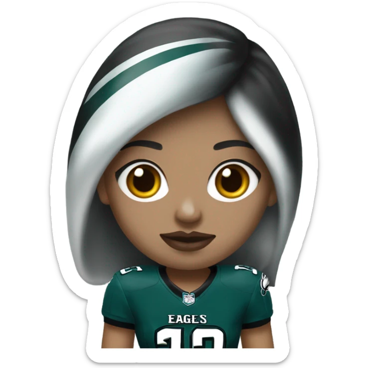  White skin female dark hair red lips wearing Philadelphia Eagles jersey sticker