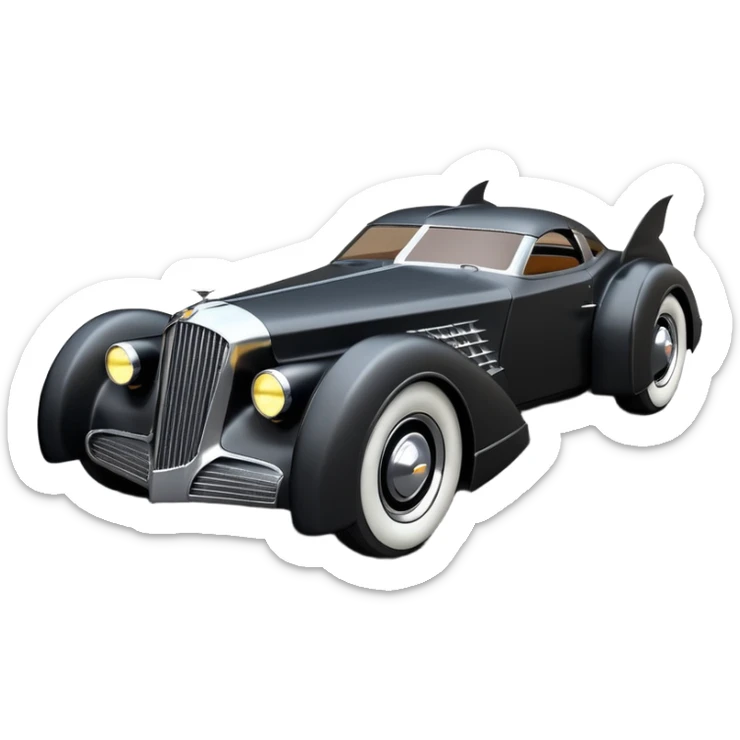 the animated series aerodynamic opulent dark knight futuristic concept Batmobile loosely based on 1936 cord 812 Cadillac(flat long straight faceted mechanical body) winged stealthy street hot rod  sticker