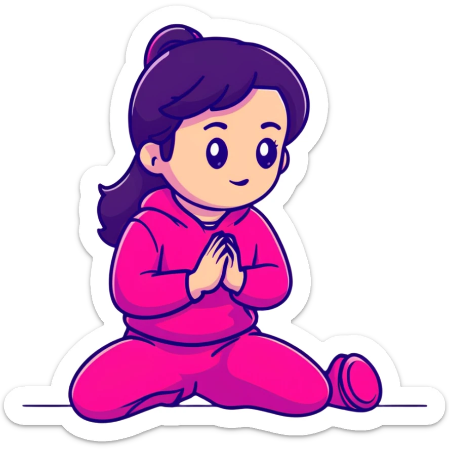 Girl kneeling in playful pose, transparent glass style, bright pink gradient, with shadows and highlights, minimalist design sticker