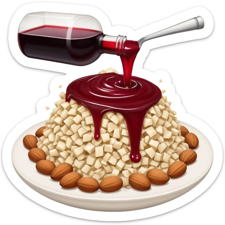 A pile of sauce made of grated apple, diced nuts and wine sticker