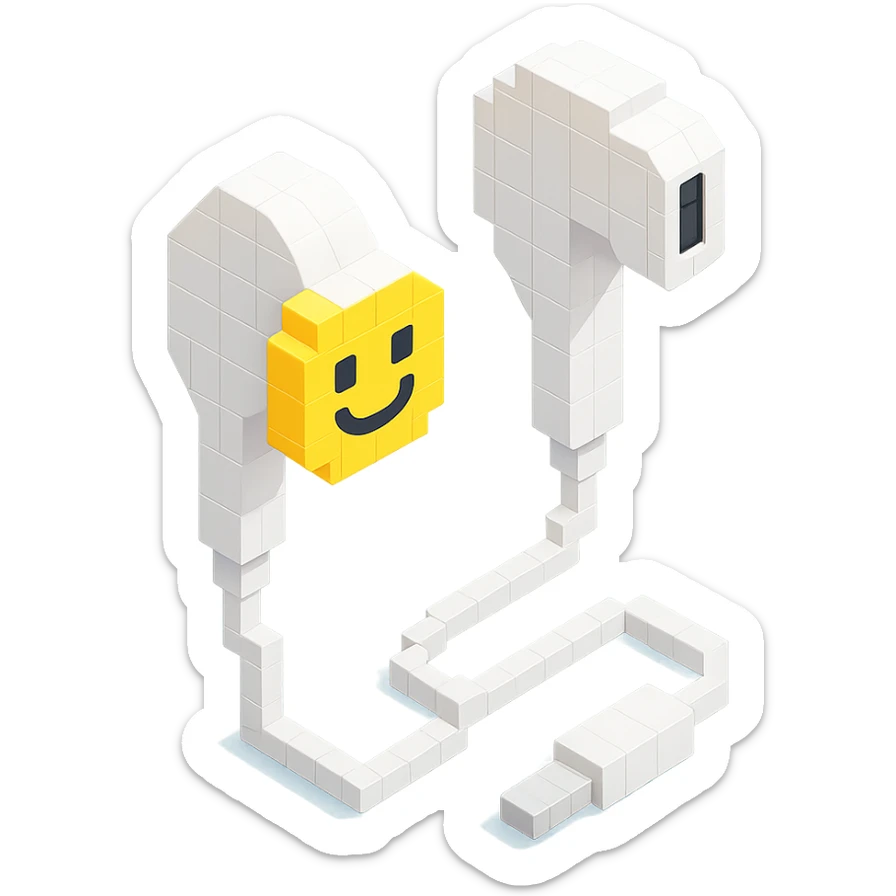 white EarPods headphones with a playful twist sticker