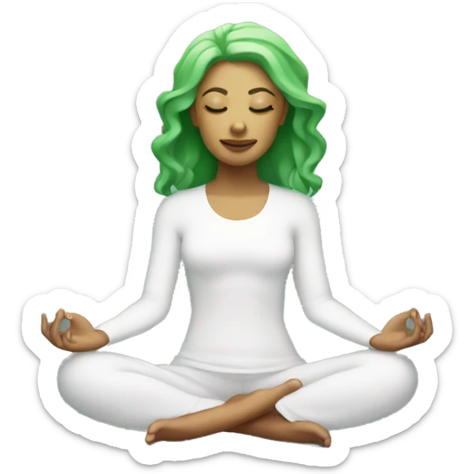 Chakra woman meditating with light skin and green hair sticker