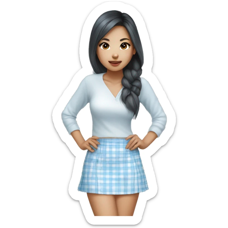 Pretty Mixed Asian girl in Baby blue and white plaid mini skirt sticker