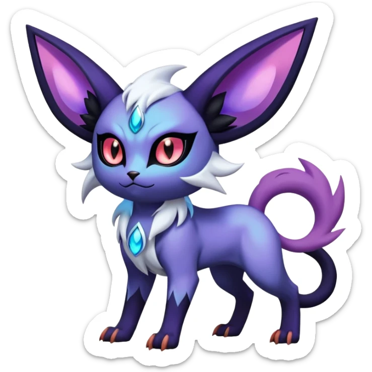 Shiny Exotic Badass Mystical Mysterious Gothic Espeon-Absol-Litten-Pokémon-Fakémon-hybrid-creature (full body) sticker