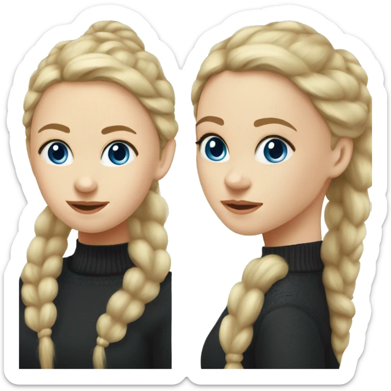 Russian girl with white skin with blonde hair with blue eyes in a black sweater with a ponytail on her head sticker