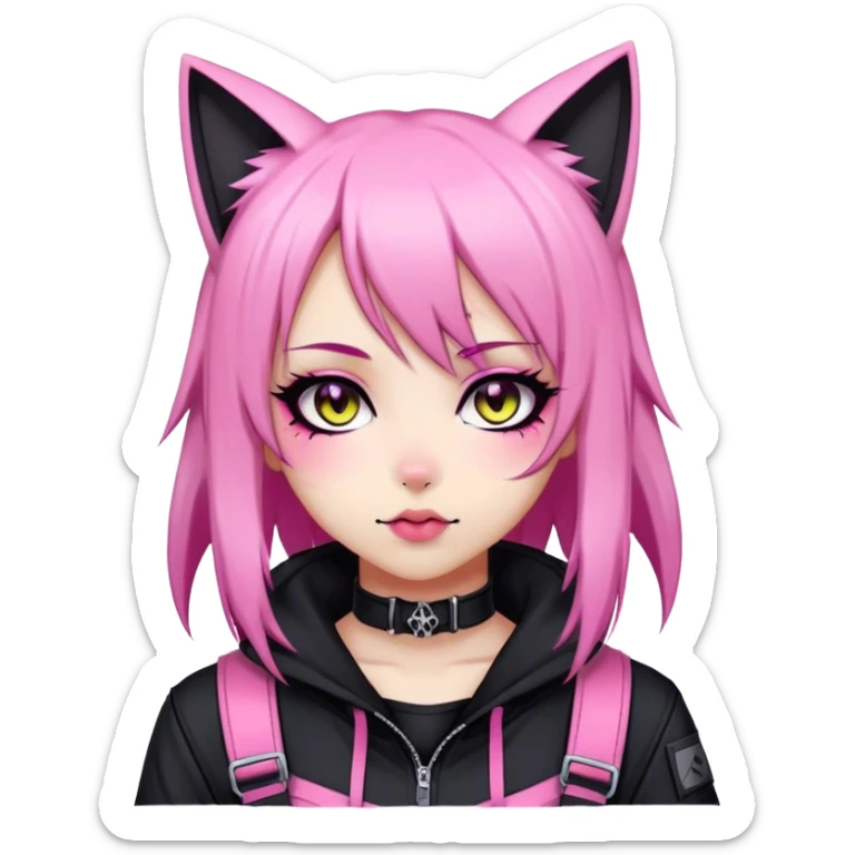Edgy Kawaii Cute Cool Cartoon Anime Punk Techwear Gothic Catgirl sticker