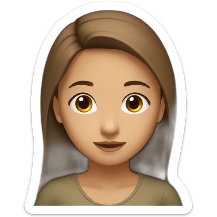 A young girl of Algerian origin with a round head, long brown hair and a small chin. sticker