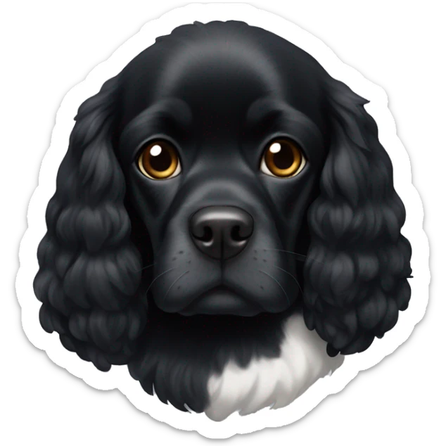 completely black small king spaniel with black fur on his whole face and white fur on chest sticker