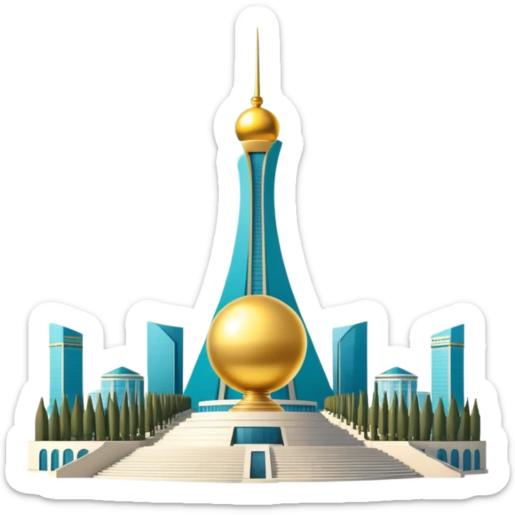 Bayterek Tower, a tall monument with a golden sphere on top, in Astana, Kazakhstan sticker