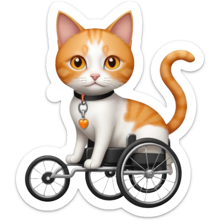 full body small short hair ginger and white cat with orange eyes walking in a wheelchair for cats sticker