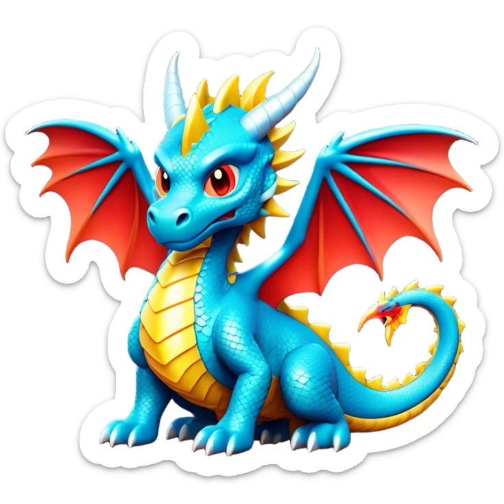 Clash of Clans aesthetic: Cinematic fierce Dragon Emoji, rendered in a 3D vector-style similar to standard emojis with minimal shading and bold, simplified shapes. A compact, isometric dragon with majestic wings and intricately scaled details, softly glowing with a legendary, mythical charm. Simplified yet unmistakably iconic, highly detailed and consistent, glowing with a soft radiant brilliance and high shine. Stylized with a touch of fantastical might and a soft glowing outline, capturing the essence of a mighty dragon with a friendly, playful demeanor! sticker