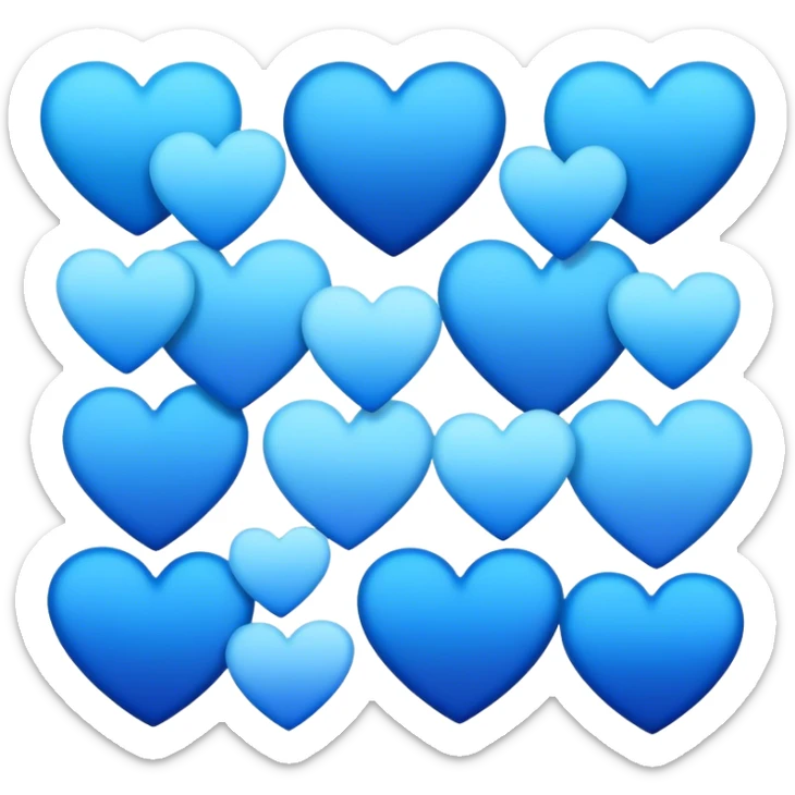 "A set of blue hearts in gradient shades, arranged in a neat and aesthetic pattern."
 sticker