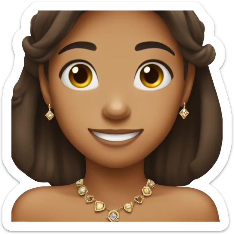 tan skin girl with dark brown hair and jewelry holding her hand close to her heart smiling because shes thankful  sticker