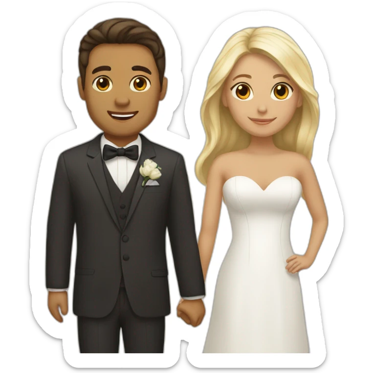 Tan Woman with dark brown hair and man with blonde hair getting married sticker