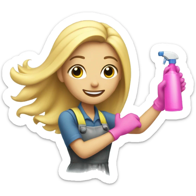 Cleaning girl with long blonde hair and holding a spray bottle  sticker