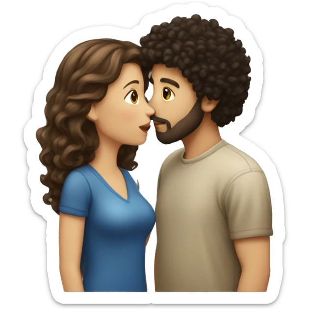 Couple kissing, girl with brown hair, boy with black curly hair and goatee beard sticker