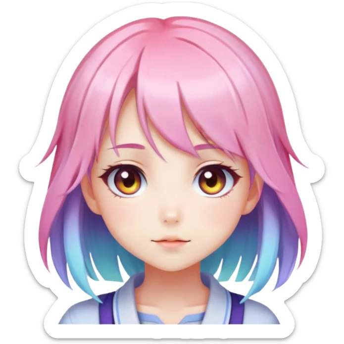 Gorgeous Cute Beautiful Blushing Petite Colorful-Shiny-Pastel-Fairy-Anime-Girl with beautiful gradient pastel hair aesthetic sticker