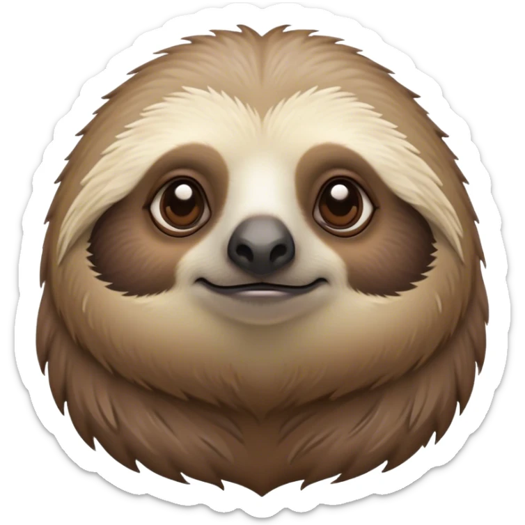 Cinematic Noble Sloth Portrait Emoji, Poised and serene, with a leisurely, gentle build and calm, wise eyes adorned with soft, textured fur, Simplified yet sharp and sophisticated features, highly detailed, glowing with a soft, tranquil glow, high shine, intelligent and unhurried, stylized with an air of relaxed authority, focused and composed, soft glowing outline, capturing the essence of a watchful and confident guardian that appears ready to slowly emerge from the screen with effortless grace! sticker