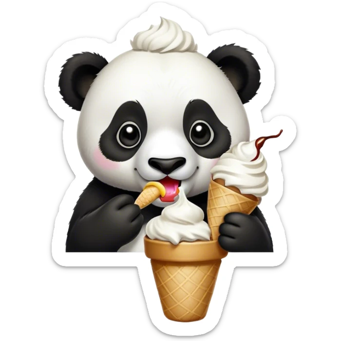 Panda eating ice cream with a little bit of coconut cream on top  sticker